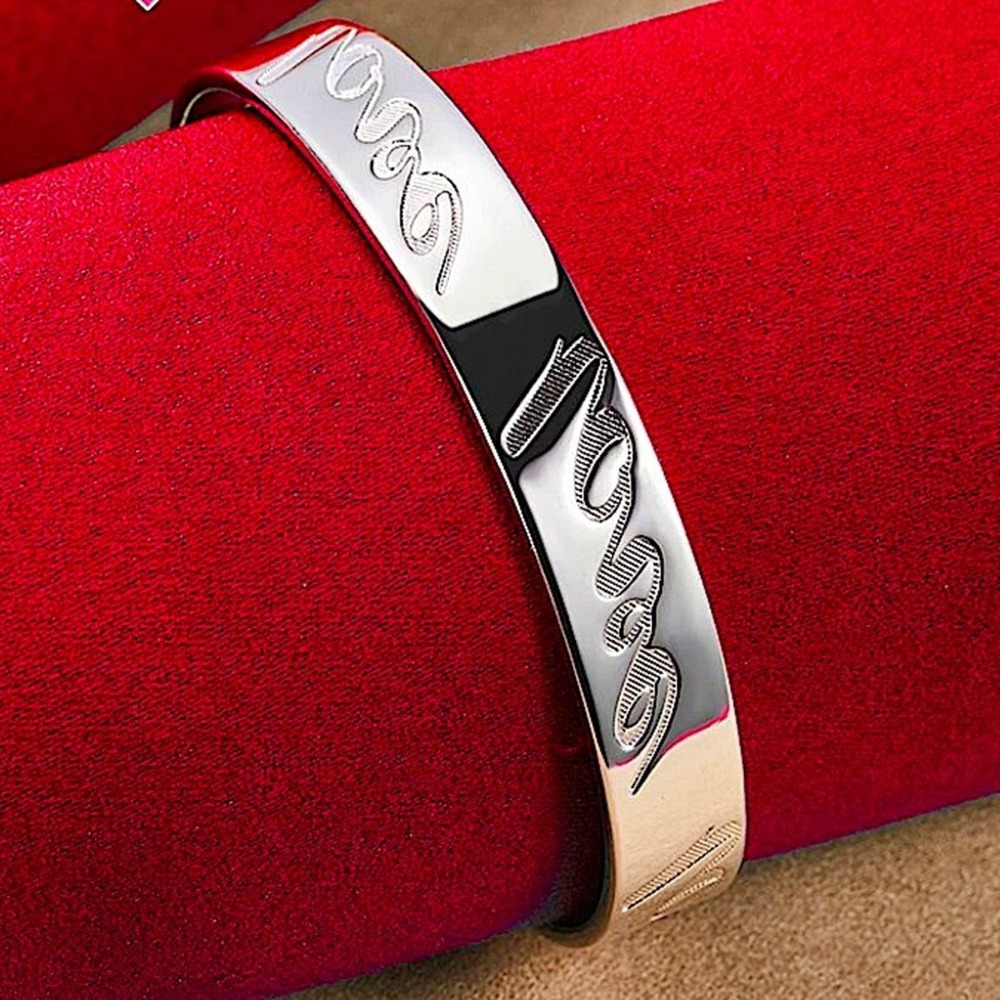 Sterling Silver Love Engraved Bangle Bracelet - Picture 2 of 6